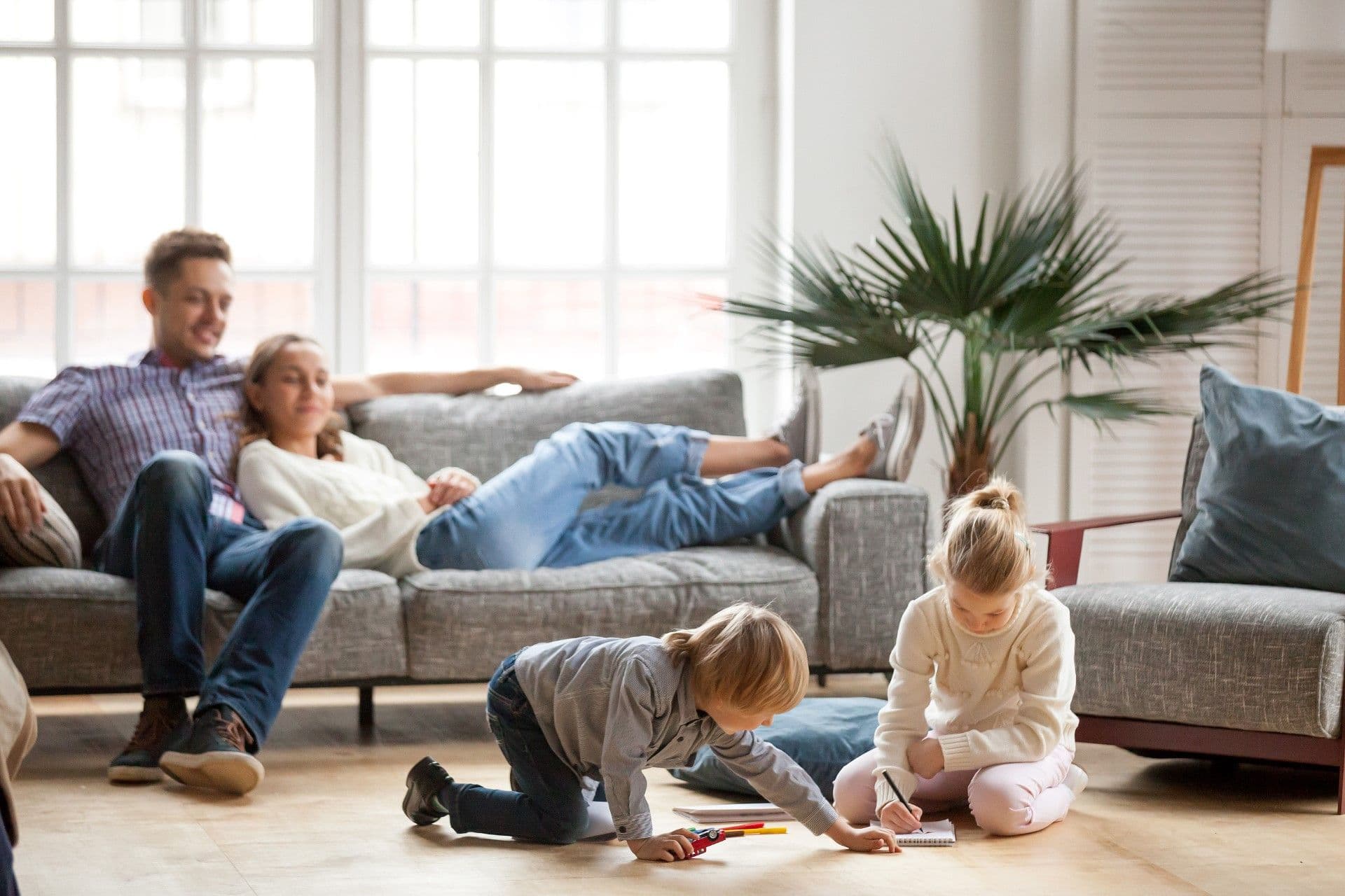 family in living room